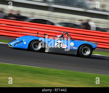 David Tomlin, Lola T210, FIA, Masters storico di vetture sportive, Silverstone Classic 2015, auto, Chris McEvoy, il circuito da corsa, cjm-fotografia, classic car Foto Stock