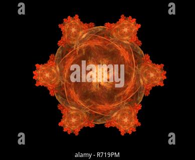 Abstract golden frattali figura simmetrica su nero, illustrazione Foto Stock