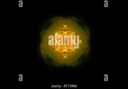 Abstract fractal verde oro figura simmetrica su nero Foto Stock