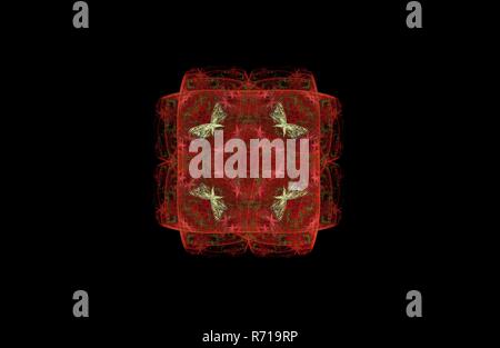 Abstract fractal verde oro figura simmetrica su nero Foto Stock