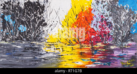 Natura surreale, sfondo colorato olio originale pittura Foto Stock