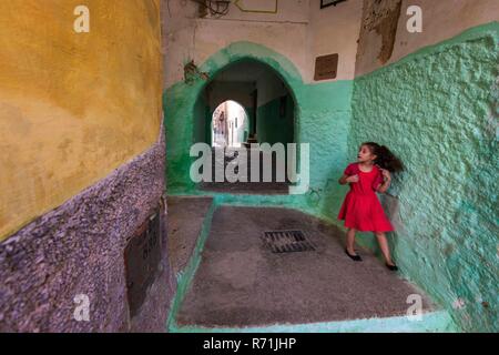 La città di Moulay Idriss è un importante luogo di pellegrinaggio, incastonato nella montagna Riif vicino a Meknes Foto Stock