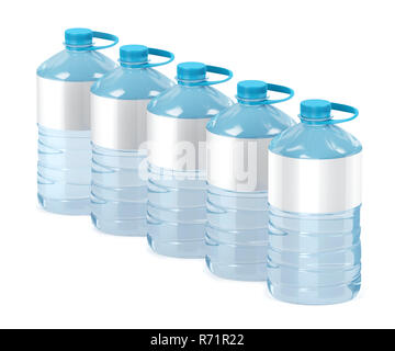 Grandi bottiglie d'acqua su bianco Foto Stock