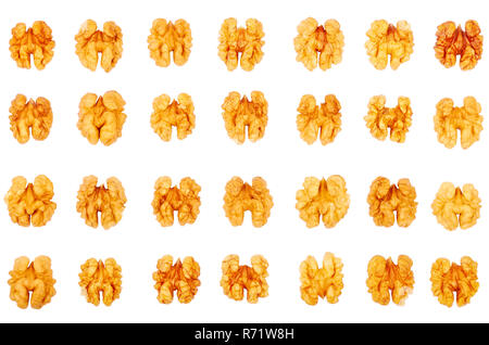 Gherigli di noce isolati su sfondo bianco. Foto Stock