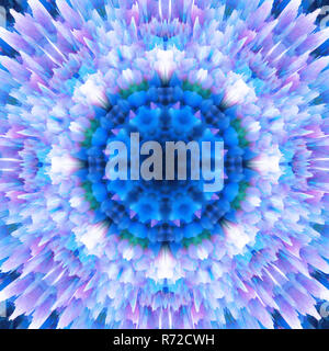 Abstract radiale sfondo floreale. Fantasy schema a fiocco di neve. Bella caleidoscopio texture. Mandala decorativo ornamento nei toni del blu. Foto Stock