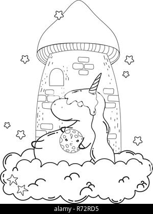 Carino unicorn con cookie kawaii carattere Illustrazione Vettoriale