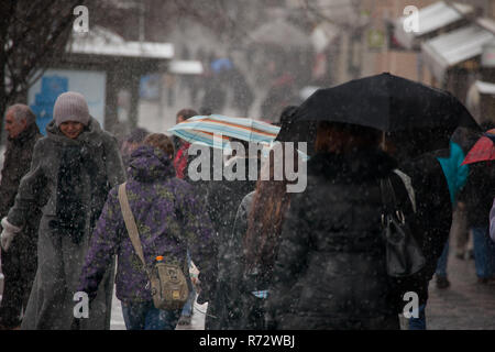 Praga, Repubblica Ceca - 18 febbraio 2013: vista sulla piazza di San Venceslao a Praga Foto Stock