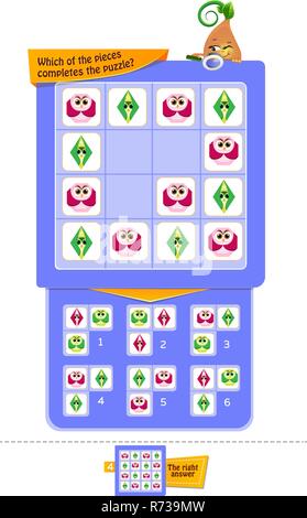 Gioco educativo per i bambini e gli adulti e sviluppo di attenzione. Gioco di attività per i bambini - che dei pezzi Completa il puzzle? Illustrazione Vettoriale