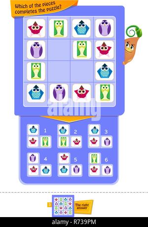 Gioco educativo per i bambini e gli adulti e sviluppo di attenzione. Gioco di attività per i bambini - che dei pezzi Completa il puzzle? Illustrazione Vettoriale