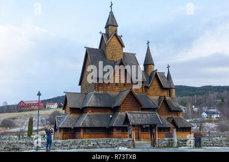Heddal doga chiesa, Notodden, la più grande chiesa della doga in Norvegia Foto Stock