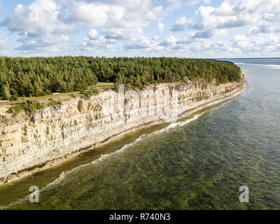 Panga coastal cliff (Panga pank, Mustjala cliff), la sponda settentrionale dell'isola di Saaremaa, vicino a Kuressaare, Estonia. North-Estonian scarpata di calcare, Ba Foto Stock