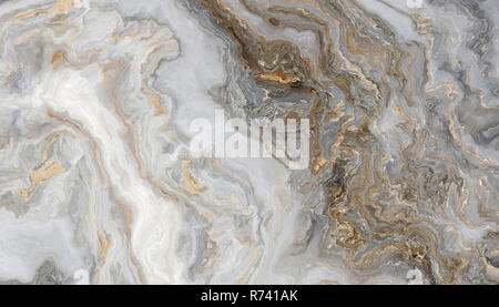 Marmo bianco pattern con parentesi grigio e oro vene. Abstract texture e background. 2D illustrazione Foto Stock