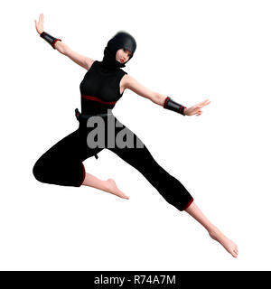 3D Rendering Ninja femmina su bianco Foto Stock