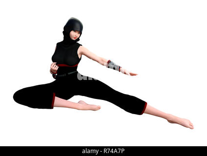 3D Rendering Ninja femmina su bianco Foto Stock