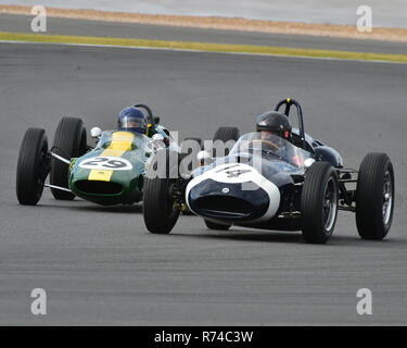 Richard Wilson, Cooper T51, Nick Fennell, Lotus 25, Maserati Trofeo per HGPCA, pre'66 Grand Prix Cars, Silverstone Classic 2016, 60's automobili, Chris McEv Foto Stock