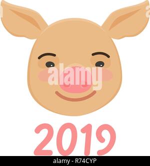 Felice Anno Nuovo cinese di maiale. Carino funny piggy. Illustrazione Vettoriale Illustrazione Vettoriale