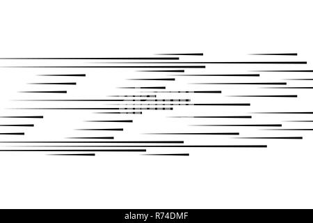 Isolate le linee di velocità. L'effetto di movimento al vostro progetto. Linee nere su uno sfondo trasparente.Le particelle volanti.illustrazione vettoriale.Il movimento in avanti Foto Stock