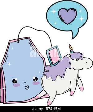 Carino unicorn con tag commerciale kawaii Illustrazione Vettoriale