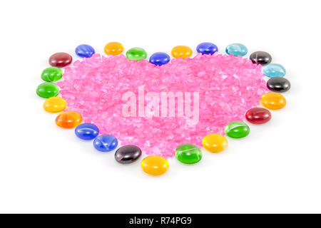 Cuore del vaso gemme e riempito con cristalli Foto Stock