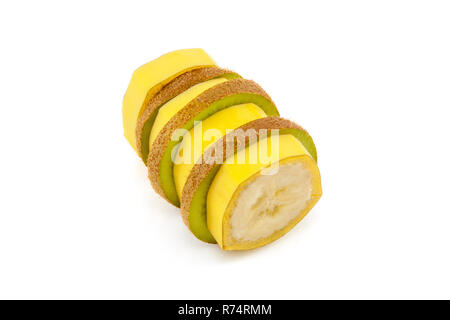 Banana e kiwi a fettine e cuciti insieme Foto Stock