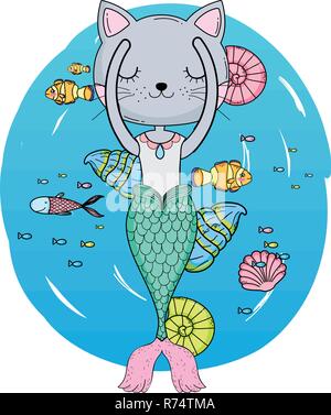 Carino purrmaid scena sottomarino Illustrazione Vettoriale