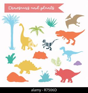 Vettore silhouette di dinosauri impostato su sfondo bianco Illustrazione Vettoriale