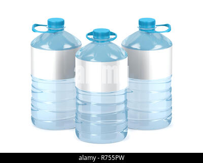 Grande in plastica bottiglie di acqua su bianco Foto Stock