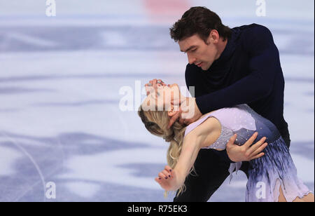 Zagabria, Croazia. Il 7 dicembre, 2018. Alexa Scimeca Knierim (L) e Chris Knierim degli Stati Uniti eseguire durante le coppie pattinaggio gratuito presso l'ISU Golden Spin di Zagabria 2018 a Zagabria in Croazia, il 7 dicembre, 2018. Credito: Marko Prpic/Xinhua/Alamy Live News Foto Stock