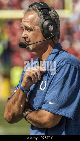 San Francisco, California, Stati Uniti d'America. Il 22 settembre, 2013. Puledri head coach Chuck Pagano domenica 21 settembre, 2013 a San Francisco, California. Il Colts ha sconfitto il 49ers 27-7. Credito: Al di Golub/ZUMA filo/Alamy Live News Foto Stock