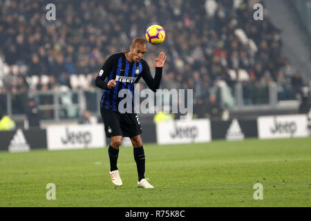 Torino, Italia. 07 dicembre 2018. Miranda di FC Internazionale in azione durante la Serie A nella partita tra Juventus FC ed FC Internazionale. Credito: Marco Canoniero/Alamy Live News Foto Stock