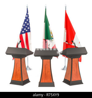 Stati Uniti - Messico - Canada accordo, USMCA o nafta concetto di incontro. Il rendering 3D Foto Stock