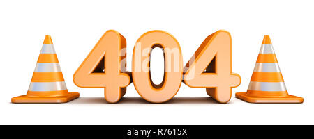 Errore 404 e traffico coni 3D rendering immagine su sfondo bianco Foto Stock