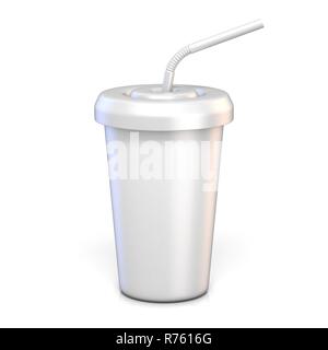 Carta bianca di vetro con una cannuccia 3D rendering immagine su sfondo bianco Foto Stock