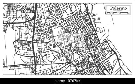 Palermo Italia mappa della città in stile retrò. Mappa di contorno. Illustrazione Vettoriale. Illustrazione Vettoriale