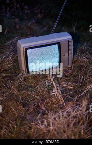 TV nessun segnale in erba Foto Stock