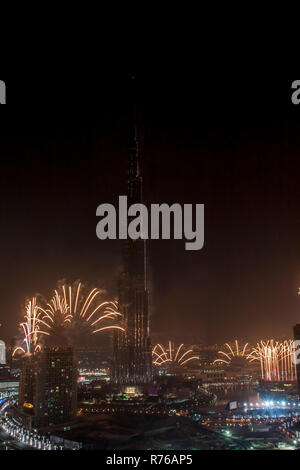 Il Burj Khalifa Nuovo anno 2015 i fuochi d'artificio Foto Stock