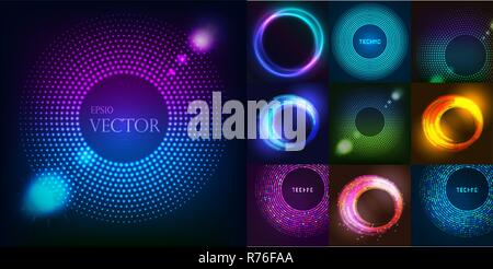 Enorme insieme di round incandescente con glitter. Abstract forma colorata per la tua idea di business. Vettore logo modificabile illustrazione dello sfondo. Illustrazione Vettoriale