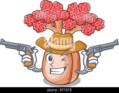 Bottiglia da cowboy di albero in forma di rosa fumetto illustrazione vecto Illustrazione Vettoriale