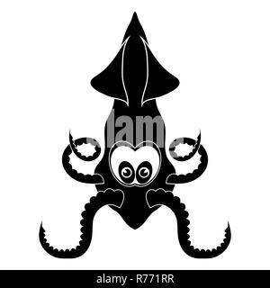 Calamari Europian Silhouette. Carino con frutti di mare. Animale sotto l'acqua. Il Mostro Marino Foto Stock