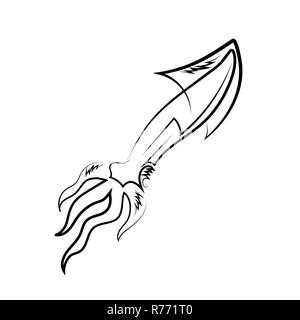 Calamari europea isolata. Carino con frutti di mare. Animale sotto l'acqua. Il Mostro Marino Foto Stock