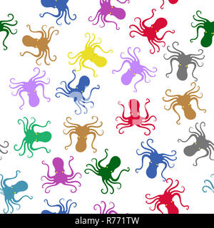 Colorato Icona Octopus Seamless Pattern. Testurizzato Stilized Design. Mare modello alimentare. Foto Stock