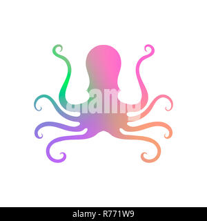 Polpo colorato icona sullo sfondo bianco. Stilized Logo Design. Frutti di mare simbolo. Foto Stock