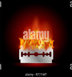 Tradizionale bordo doppia lama di rasoio sul fuoco. Strumento per il taglio dei capelli e la barba. Acciaio inossidabile Sheving attrezzatura. Foto Stock