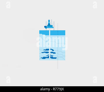 Schema di foratura della piattaforma offshore e serbatoio olio Foto Stock