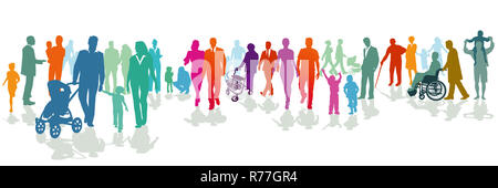 Le coppie e le famiglie sulla strada, illustrazione Foto Stock