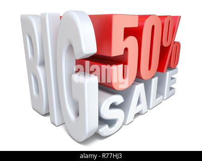 Bianco rosso grande vendita segno percentuale 50 3D Foto Stock
