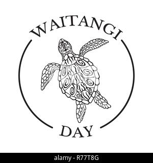 Waitangi day. La Giornata Nazionale della Nuova Zelanda. Etnico tartaruga di mare Illustrazione Vettoriale