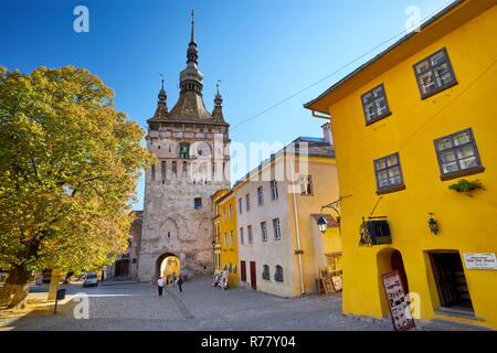 Clock Tower, Sighisoara città vecchia, Transilvania, Romania, UNESCO Foto Stock
