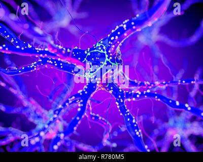 3d reso illustrazione di una cellula nervosa. Foto Stock