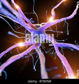 3d reso illustrazione di un attivo di cellule nervose. Foto Stock